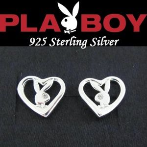 925 Sterling Silver PLAYBOY Earrings Heart Stud